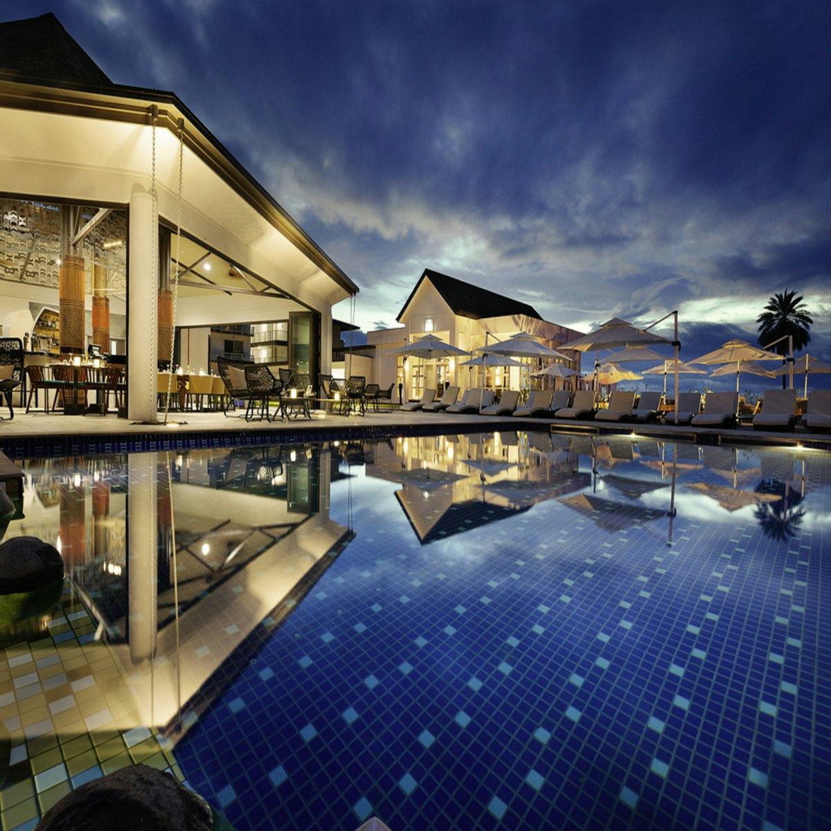 Sunset Reflections Pool with Cabanas